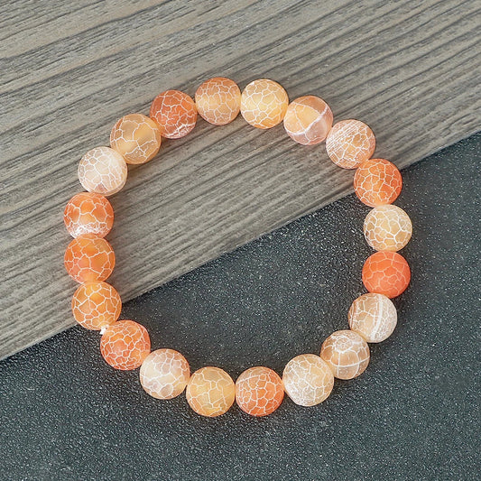 8mm Natural Orange Weathered Stone Bracelet, Elastic Energy Bead Bangle for Women & Men