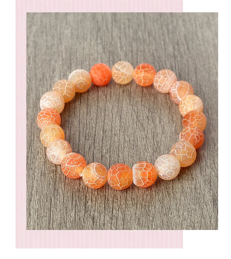 8mm Natural Orange Weathered Stone Bracelet, Elastic Energy Bead Bangle for Women & Men