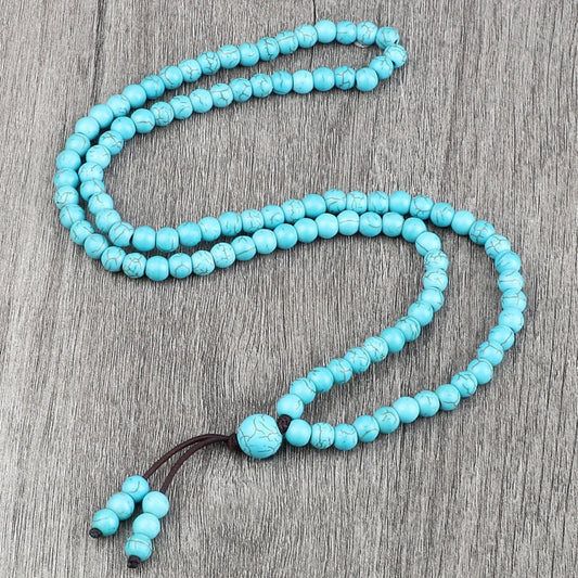 6mm Natural Light Blue Mala Necklace β Handmade 108 Beads Yoga Meditation Bracelet for Women & Men