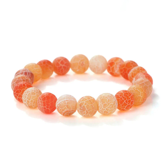 8mm Natural Orange Weathered Stone Bracelet, Elastic Energy Bead Bangle for Women & Men