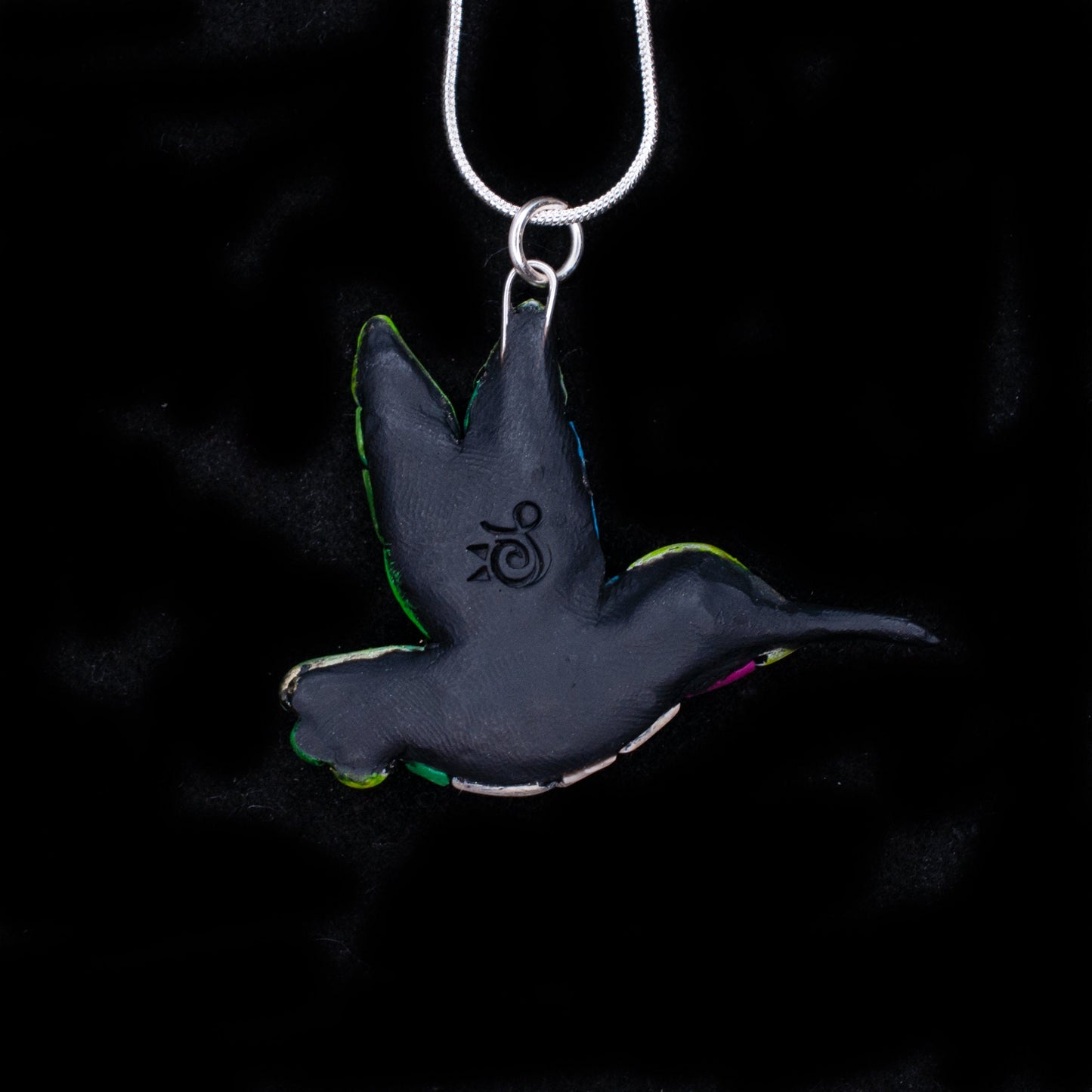 Hummingbird Necklace on Silver Chain, Ruby Throated Bird gift, Spirit Animal Totem, Native American Species, Mosaic art to Wear, bright fun