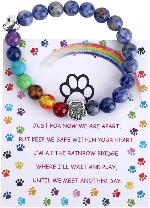 Rainbow Bridge Memorial Bracelet – 7 Chakra Bead Gift for Pet Loss