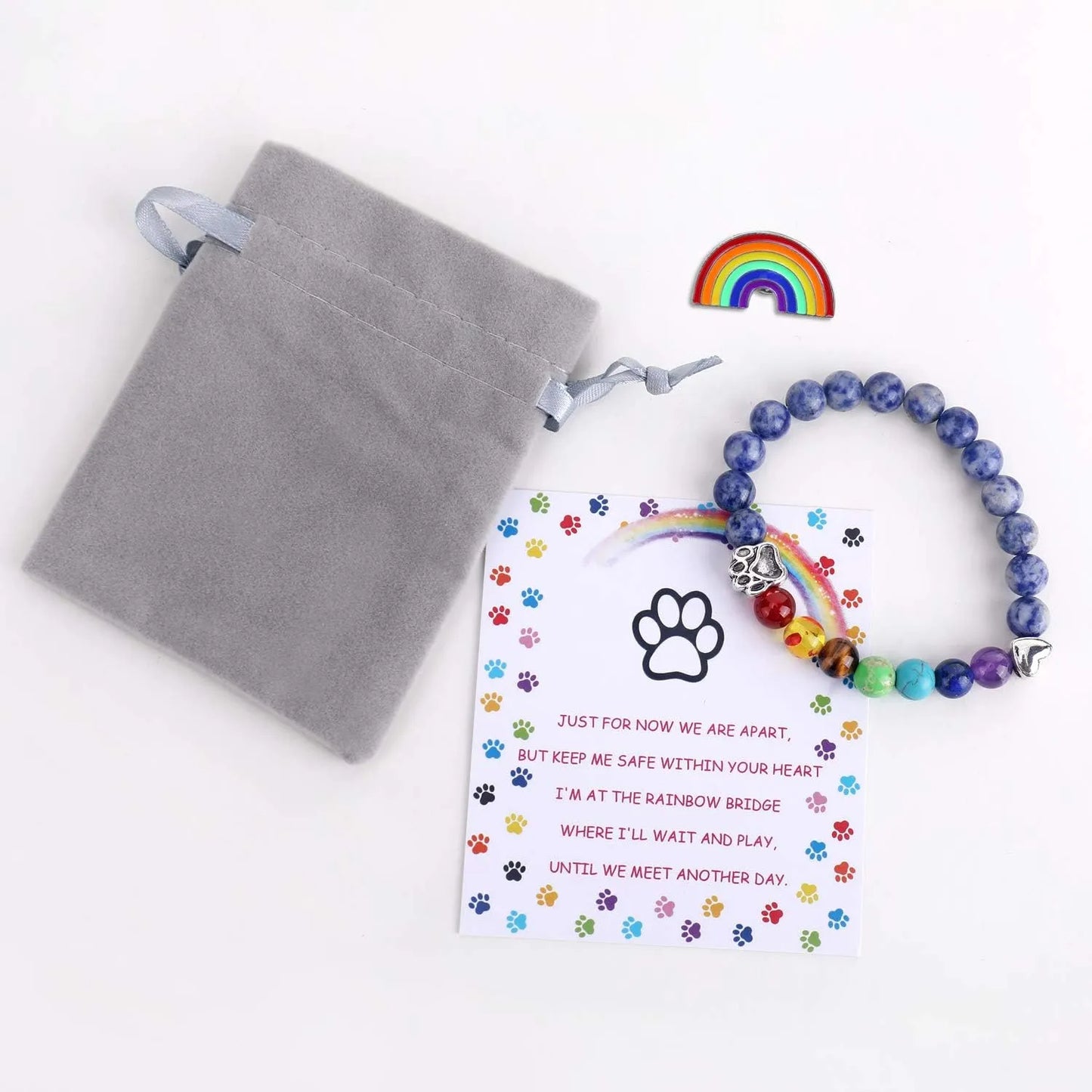 Rainbow Bridge Memorial Bracelet – 7 Chakra Bead Gift for Pet Loss