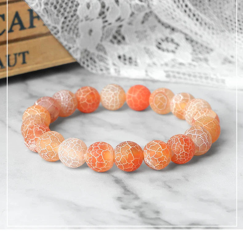 8mm Natural Orange Weathered Stone Bracelet, Elastic Energy Bead Bangle for Women & Men