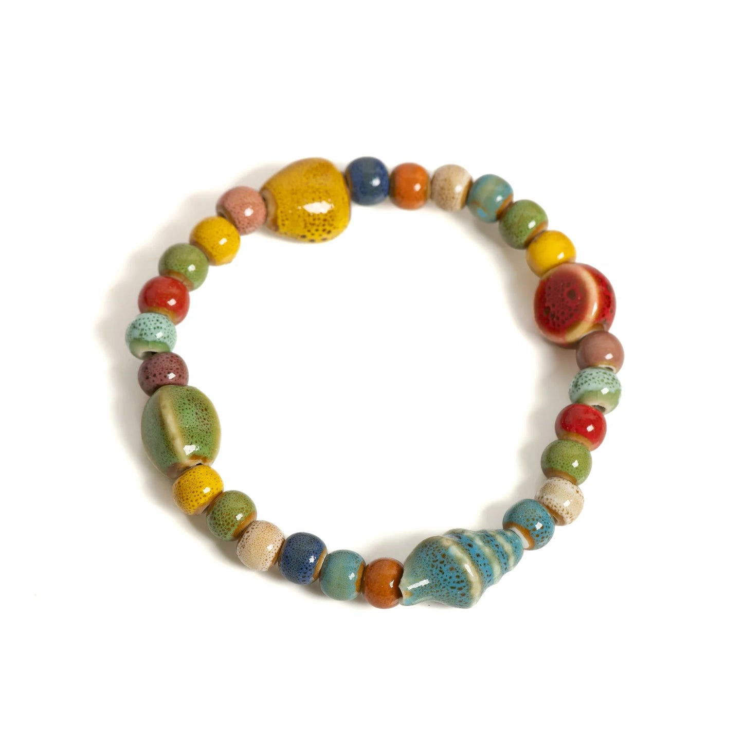 Handmade Starfish Seashell Bracelet, Colorful Ceramic Bead Boho Beach Wristband for Women & Teens