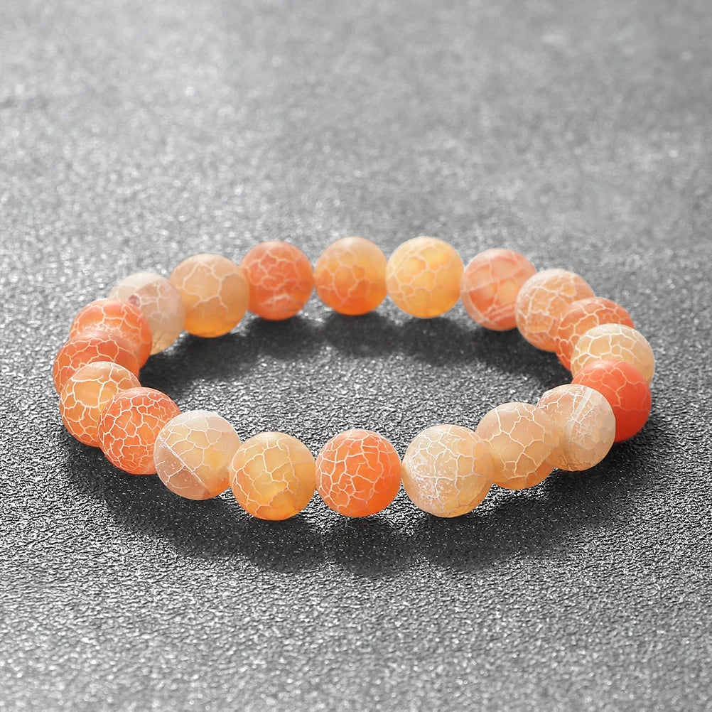 8mm Natural Orange Weathered Stone Bracelet, Elastic Energy Bead Bangle for Women & Men