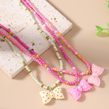 Handmade Boho 3pc Necklace Set with Bow Pendant, Summer Beach Jewelry Gift for Women & Girls