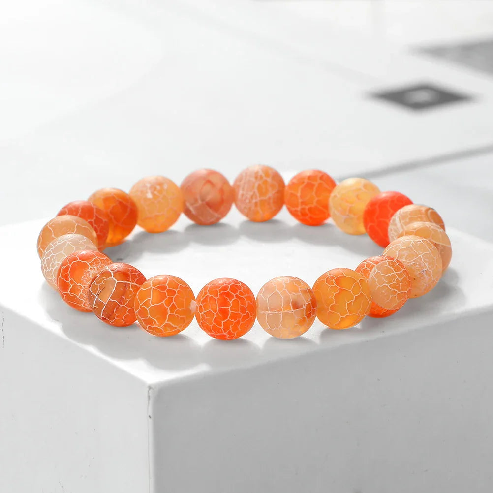 8mm Natural Orange Weathered Stone Bracelet, Elastic Energy Bead Bangle for Women & Men