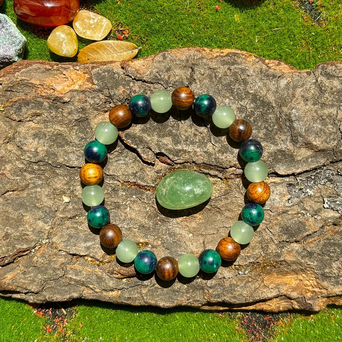Attract Wealth Natural Stone Bracelet, Handmade Wood Bead Unisex Jewelry for Prosperity