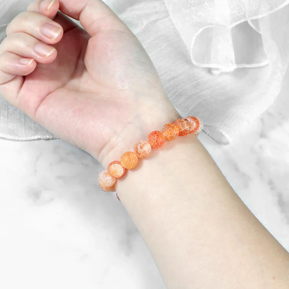 8mm Natural Orange Weathered Stone Bracelet, Elastic Energy Bead Bangle for Women & Men