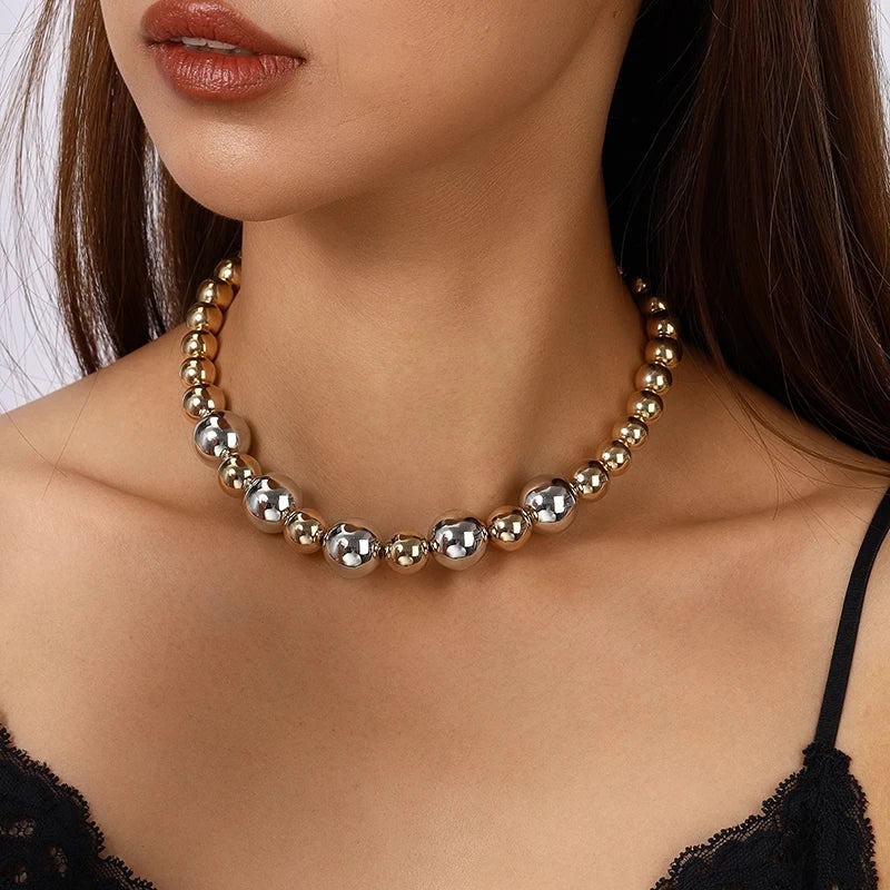 Handmade Gold Bead Choker Necklace, CCB Jewelry for Women & Men, Party Club Accessory Gift