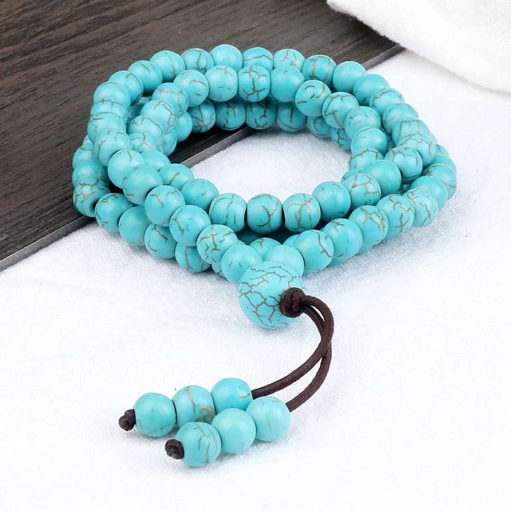 6mm Natural Light Blue Mala Necklace – Handmade 108 Beads Yoga Meditation Bracelet for Women & Men