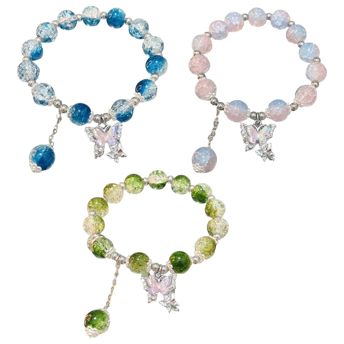 Handmade Fairy Butterfly Bracelet Set, 3pc Boho Crystal Jewelry Gift for Women & Girls