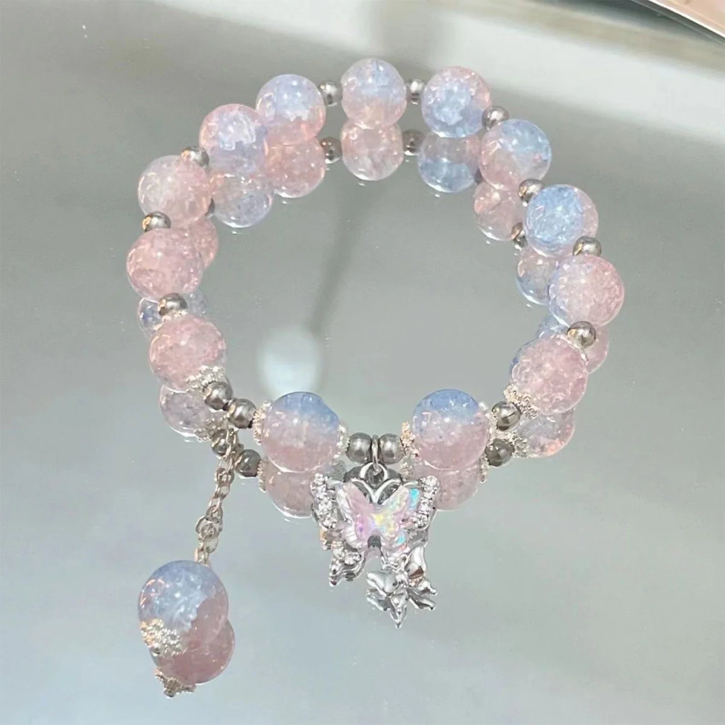 Handmade Fairy Butterfly Bracelet Set, 3pc Boho Crystal Jewelry Gift for Women & Girls