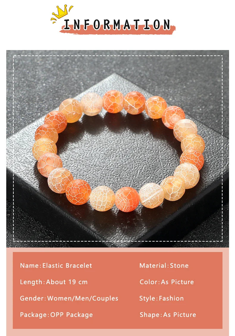 8mm Natural Orange Weathered Stone Bracelet, Elastic Energy Bead Bangle for Women & Men