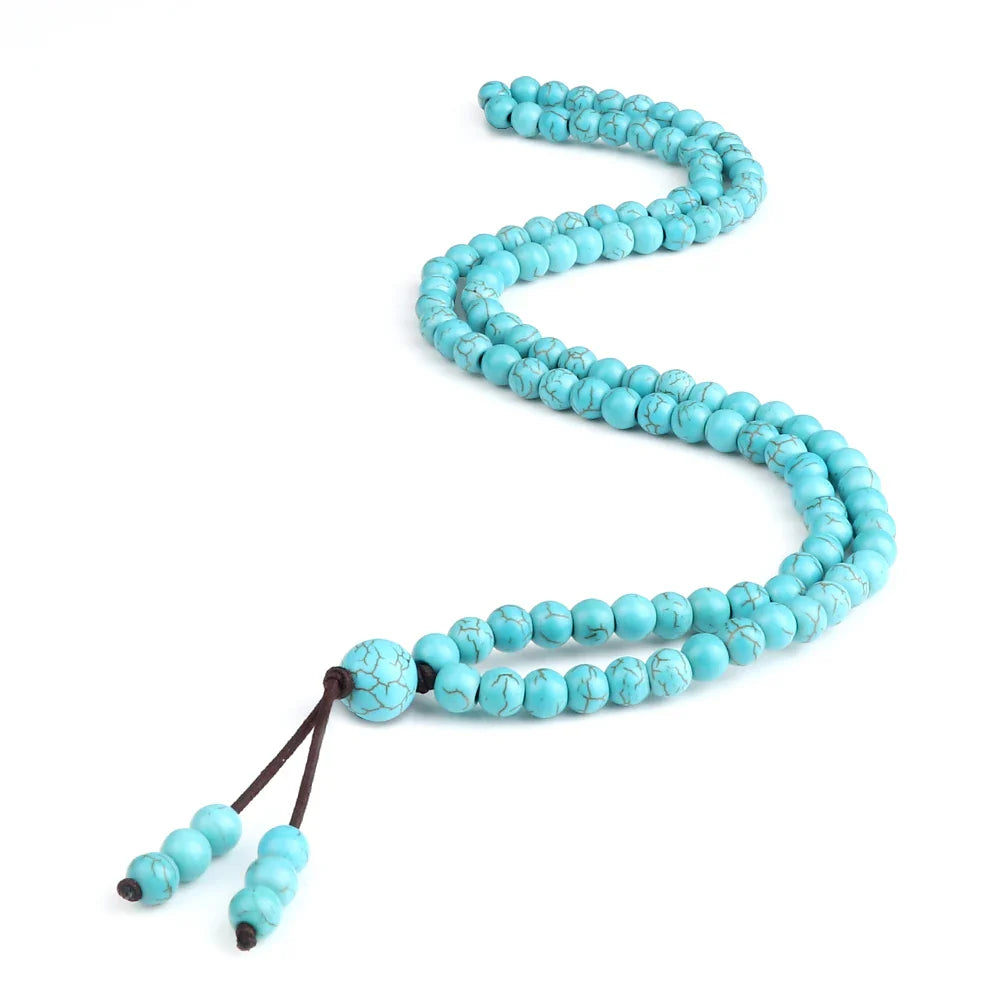 6mm Natural Light Blue Mala Necklace – Handmade 108 Beads Yoga Meditation Bracelet for Women & Men