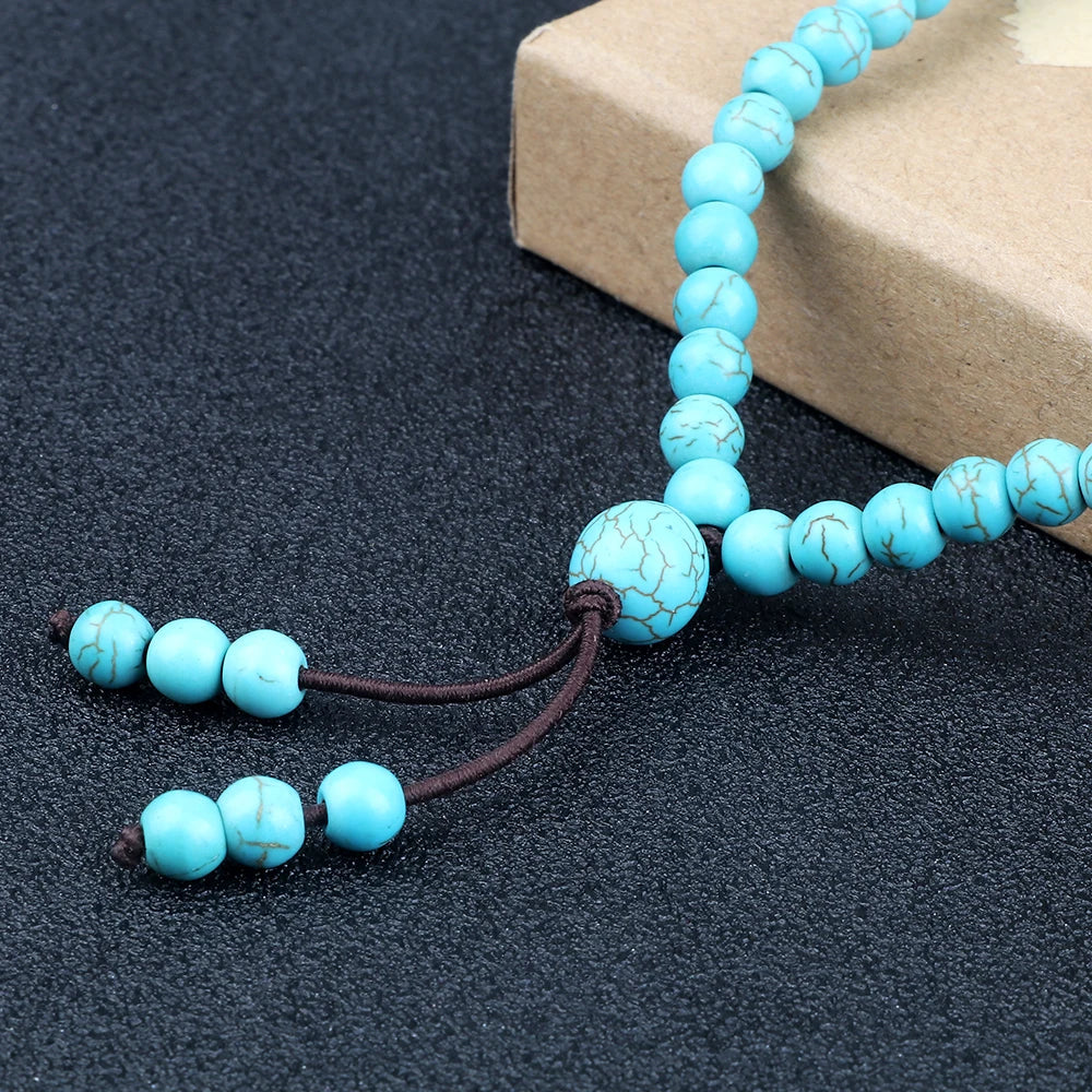 6mm Natural Light Blue Mala Necklace – Handmade 108 Beads Yoga Meditation Bracelet for Women & Men
