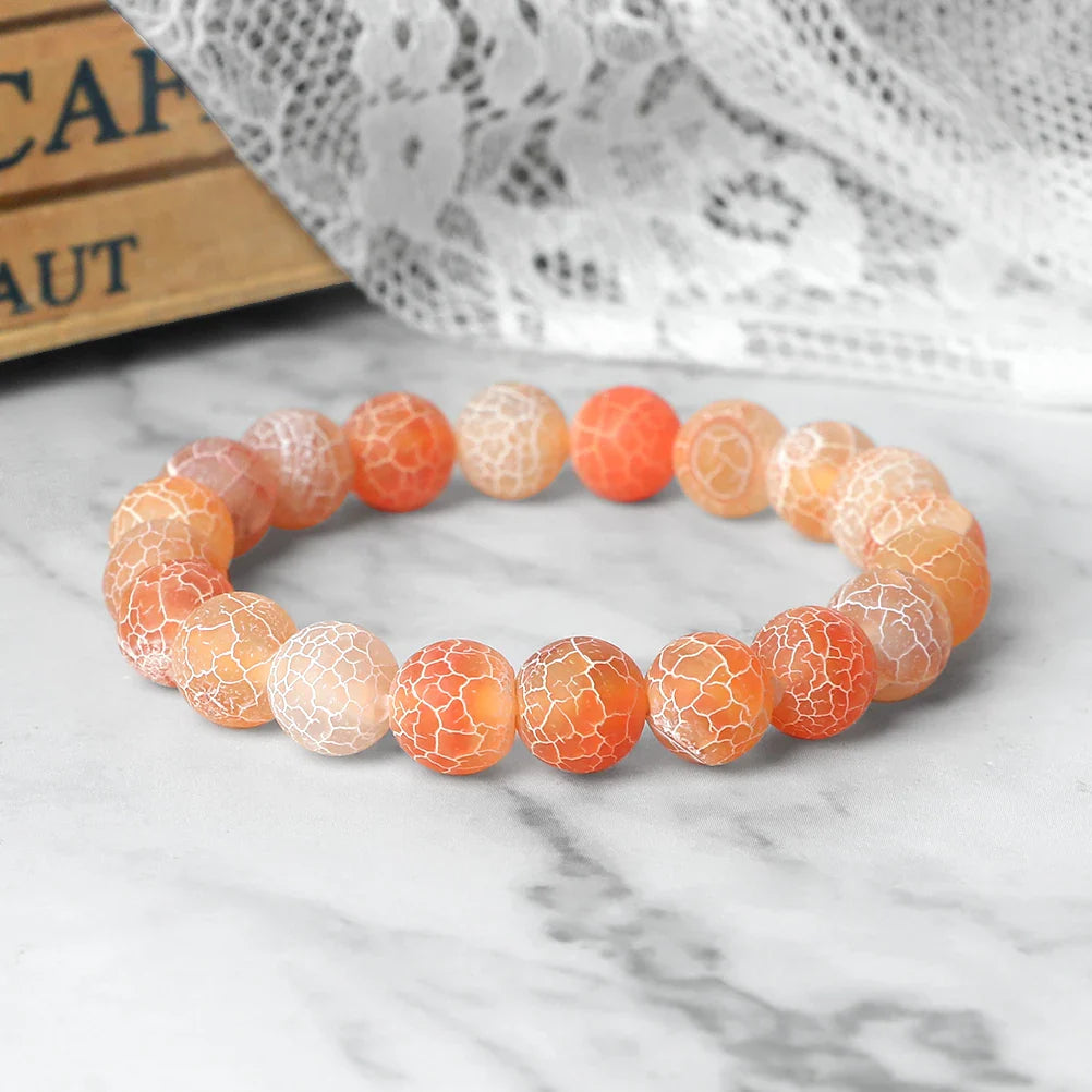 8mm Natural Orange Weathered Stone Bracelet, Elastic Energy Bead Bangle for Women & Men