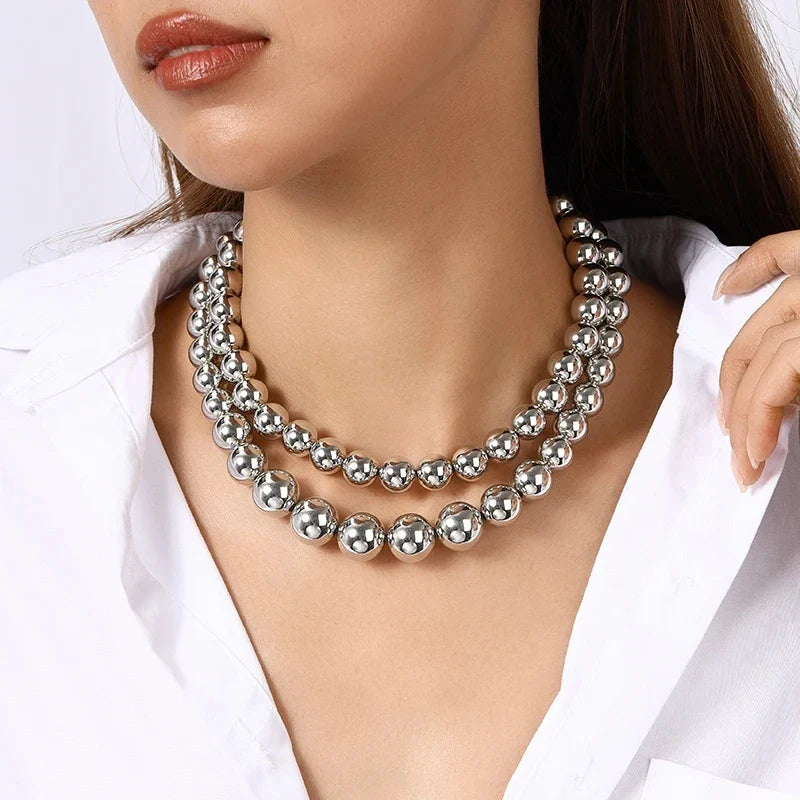 Handmade Gold Bead Choker Necklace, CCB Jewelry for Women & Men, Party Club Accessory Gift