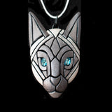 Siamese Cat Face Necklace, Apple head Mosaic, Pet Portrait, Fun for cat lover, Mother's Day Gift Idea, Aquamarine Eyes Unique Artisan Design