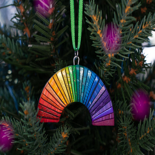 Rainbow Ornament OR Pin / Brooch, Bright Christmas Tree Decoration, Festive colorful Holiday Decor, Mosaic Art, Symbol of Hope and Love