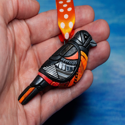 Baltimore Oriole Ornament, Orange Mosaic Bird, Festive Christmas Tree Decoration, Gift idea for her, Mother's Day Present, Nature Lover
