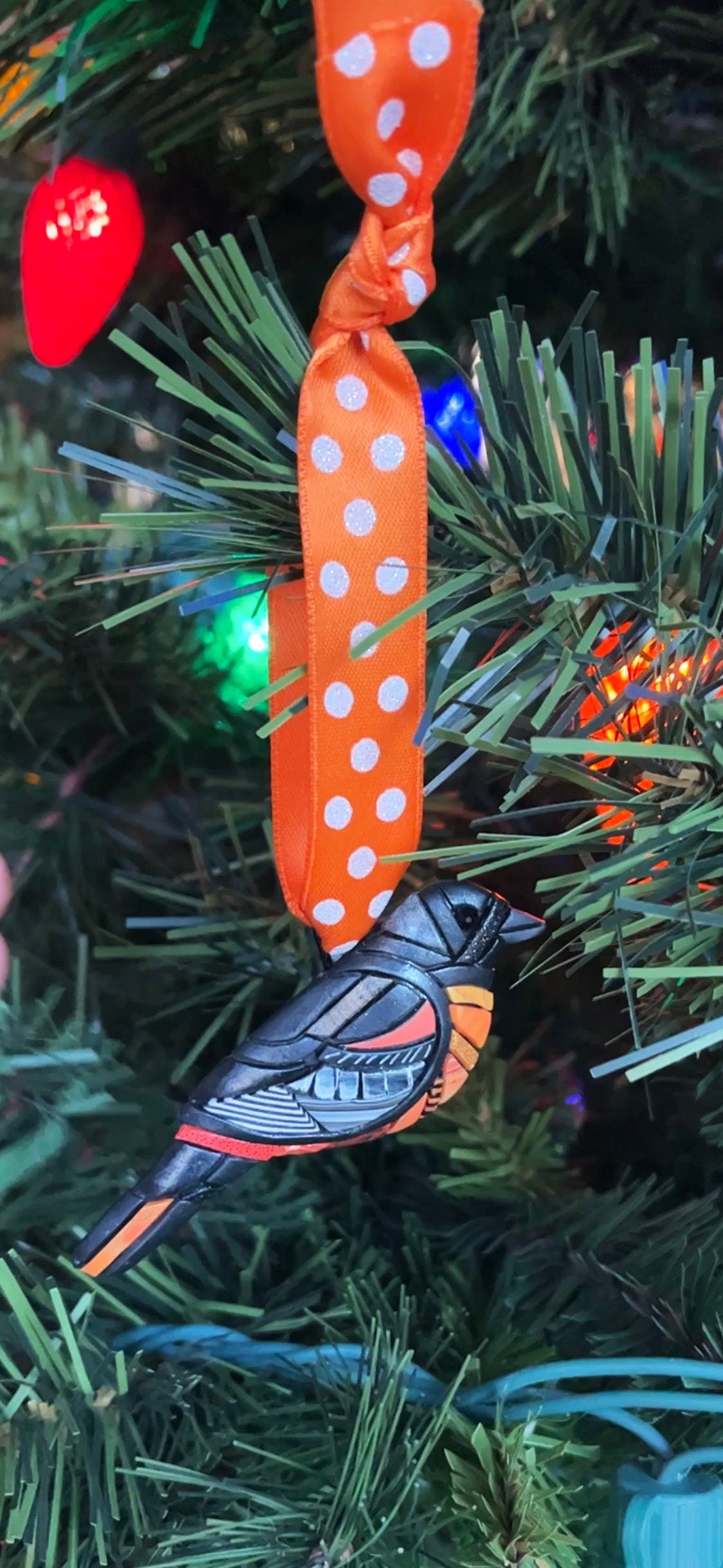 Baltimore Oriole Ornament, Orange Mosaic Bird, Festive Christmas Tree Decoration, Gift idea for her, Mother's Day Present, Nature Lover