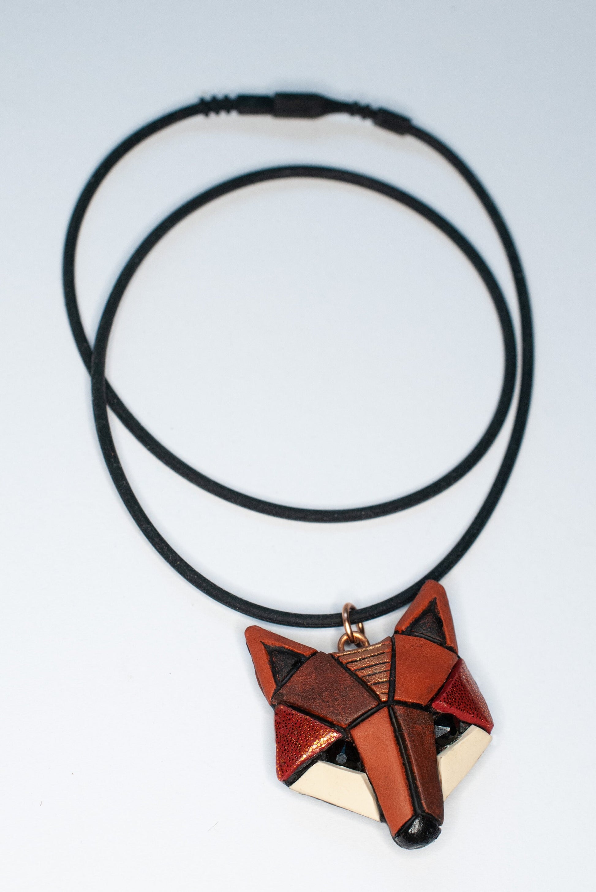 Red Fox Necklace, Rustic Geometric Spirit Animal, Mosaic art to wear, Unique Gift Idea for animal lovers and nature enthusiasts. In neutrals
