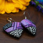 Pink purple mosaic earrings with black and white, Lightweight, Dangly, Abstract triangle, Sterling silver wires, Coordinates available