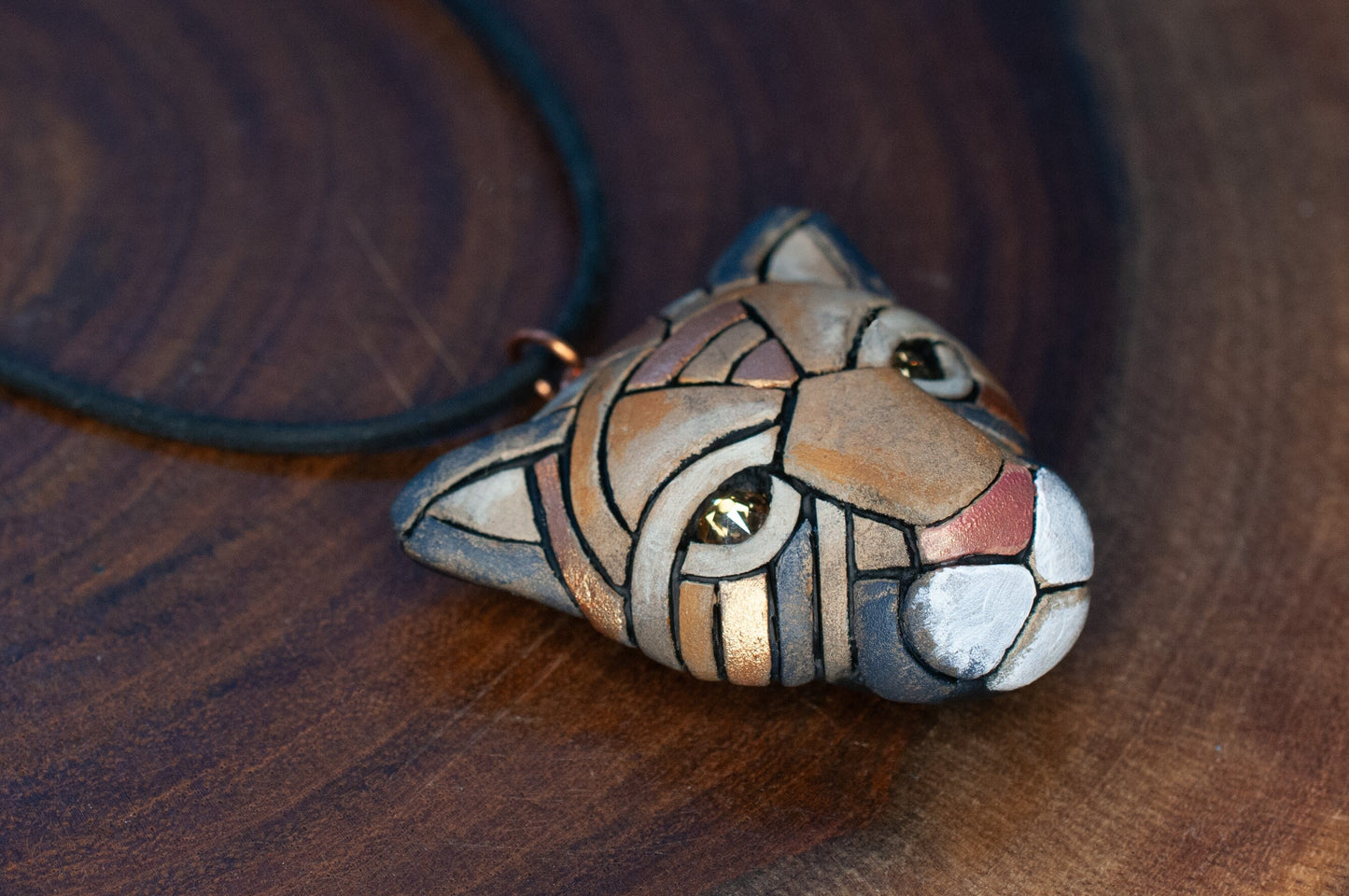 Cougar, AKA Mountain Lion & Puma Face Necklace on Leather, Wildcat Spirit Animal Head, Christmas Gift Idea, North American Native Species