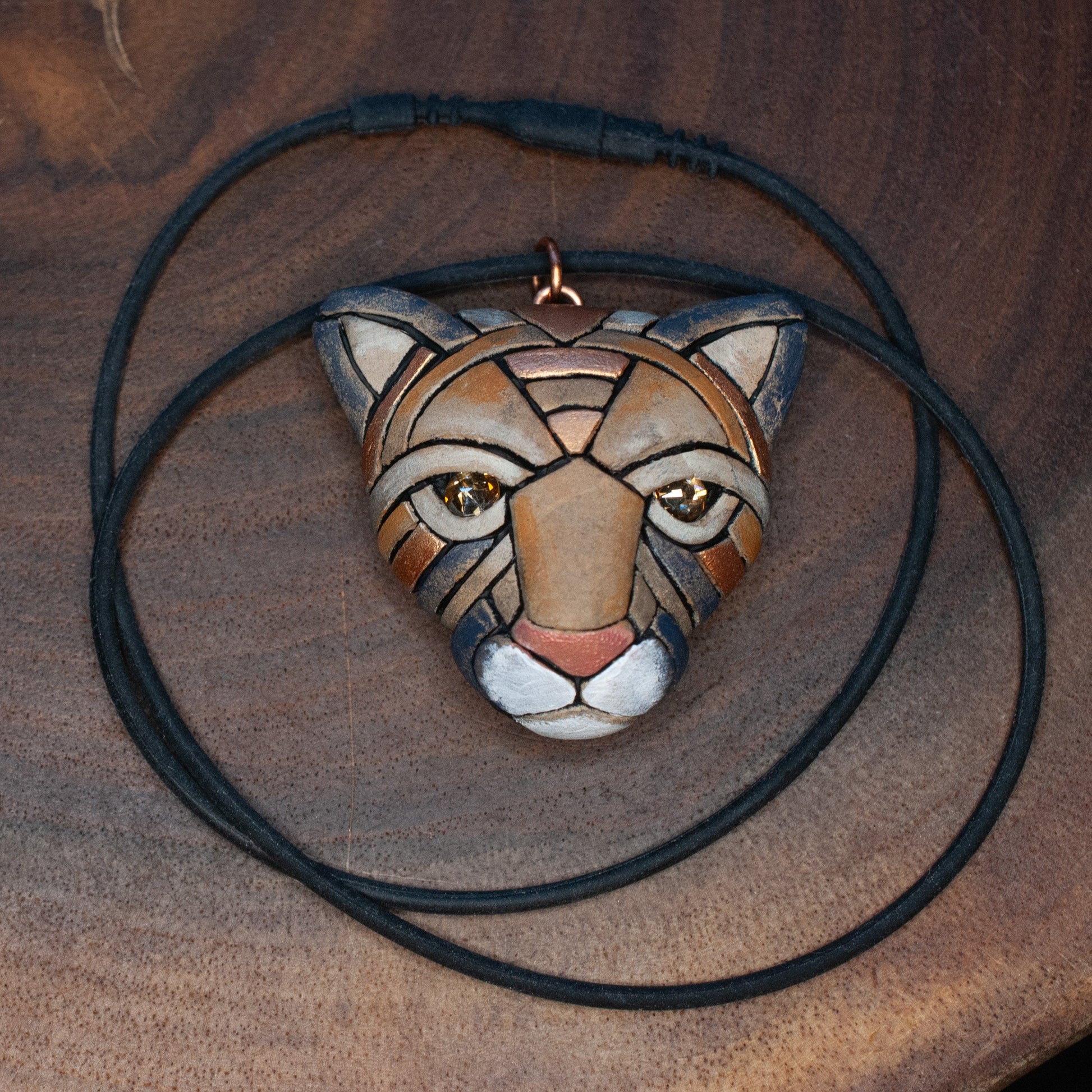 Cougar, AKA Mountain Lion & Puma Face Necklace on Leather, Wildcat Spirit Animal Head, Christmas Gift Idea, North American Native Species