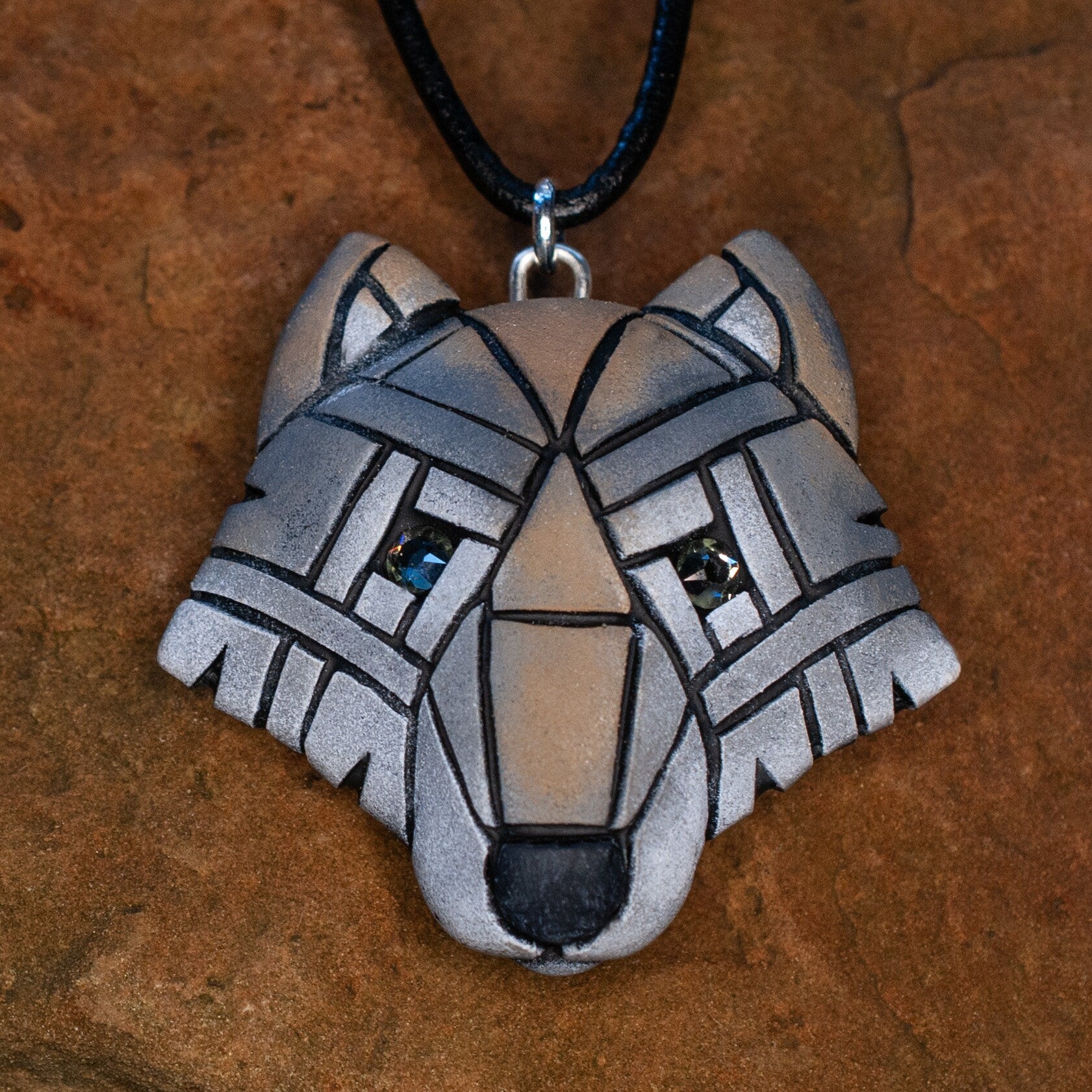 Gray Wolf Necklace, Wild American Species, Your Choice of 2 sizes, Mosaic Art Design, Spirit Animal, Unique Gift Idea, Amulet, Western Totem