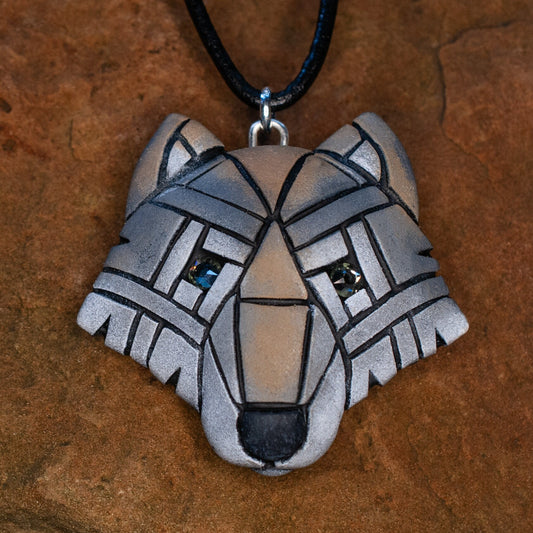 Gray Wolf Necklace, Wild American Species, Your Choice of 2 sizes, Mosaic Art Design, Spirit Animal, Unique Gift Idea, Amulet, Western Totem