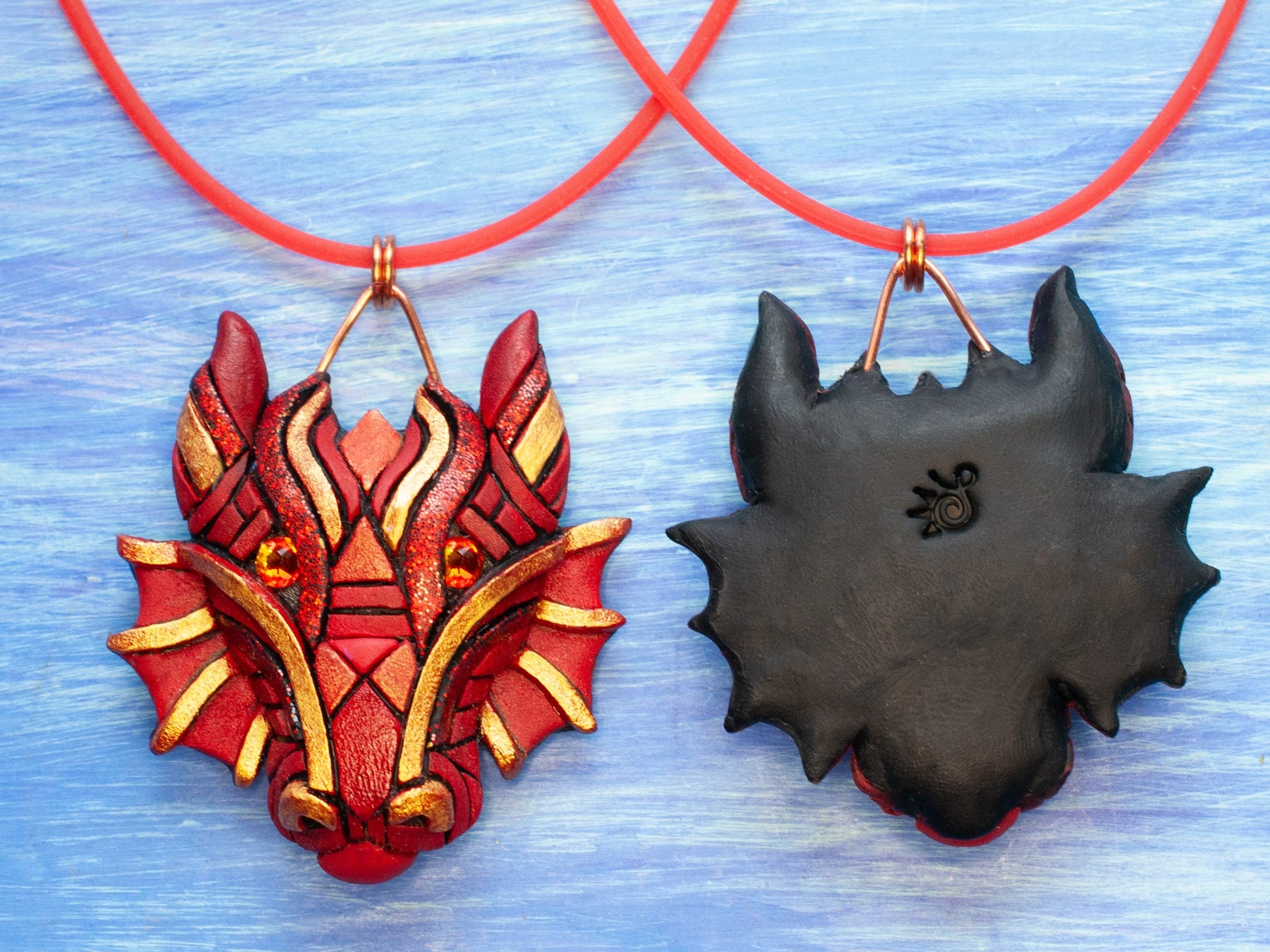 Year of the Dragon Chinese Zodiac Necklace, Lunar New Year Asian Astrology Symbol, Traditional red and gold gift idea, Mosaic art to wear,