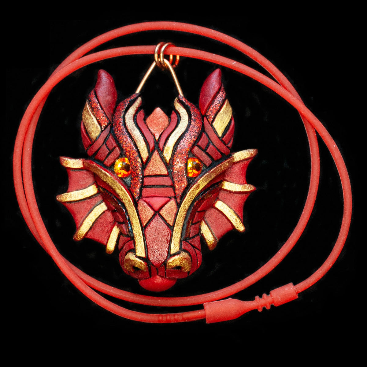 Year of the Dragon Chinese Zodiac Necklace, Lunar New Year Asian Astrology Symbol, Traditional red and gold gift idea, Mosaic art to wear,