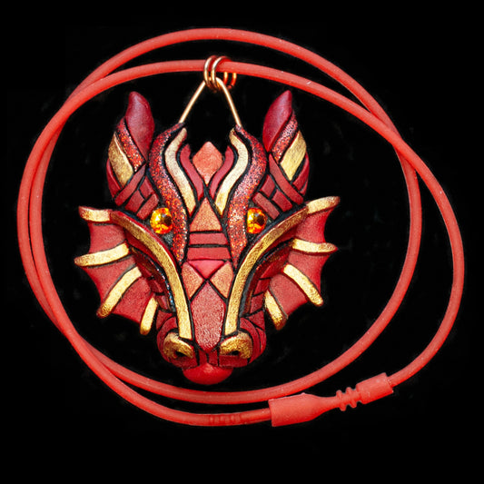 Year of the Dragon Chinese Zodiac Necklace, Lunar New Year Asian Astrology Symbol, Traditional red and gold gift idea, Mosaic art to wear,