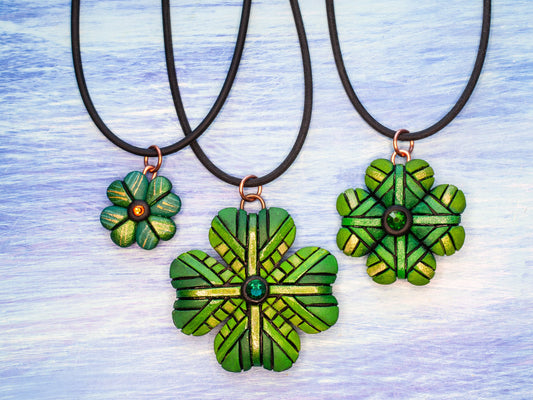 Shamrock Necklace, Green Four-Leaf Clover, St. Patrick's Day Gift, Luck of the Irish, 3 sizes, Symbol of Ireland, Lucky Charm, Celtic Cross