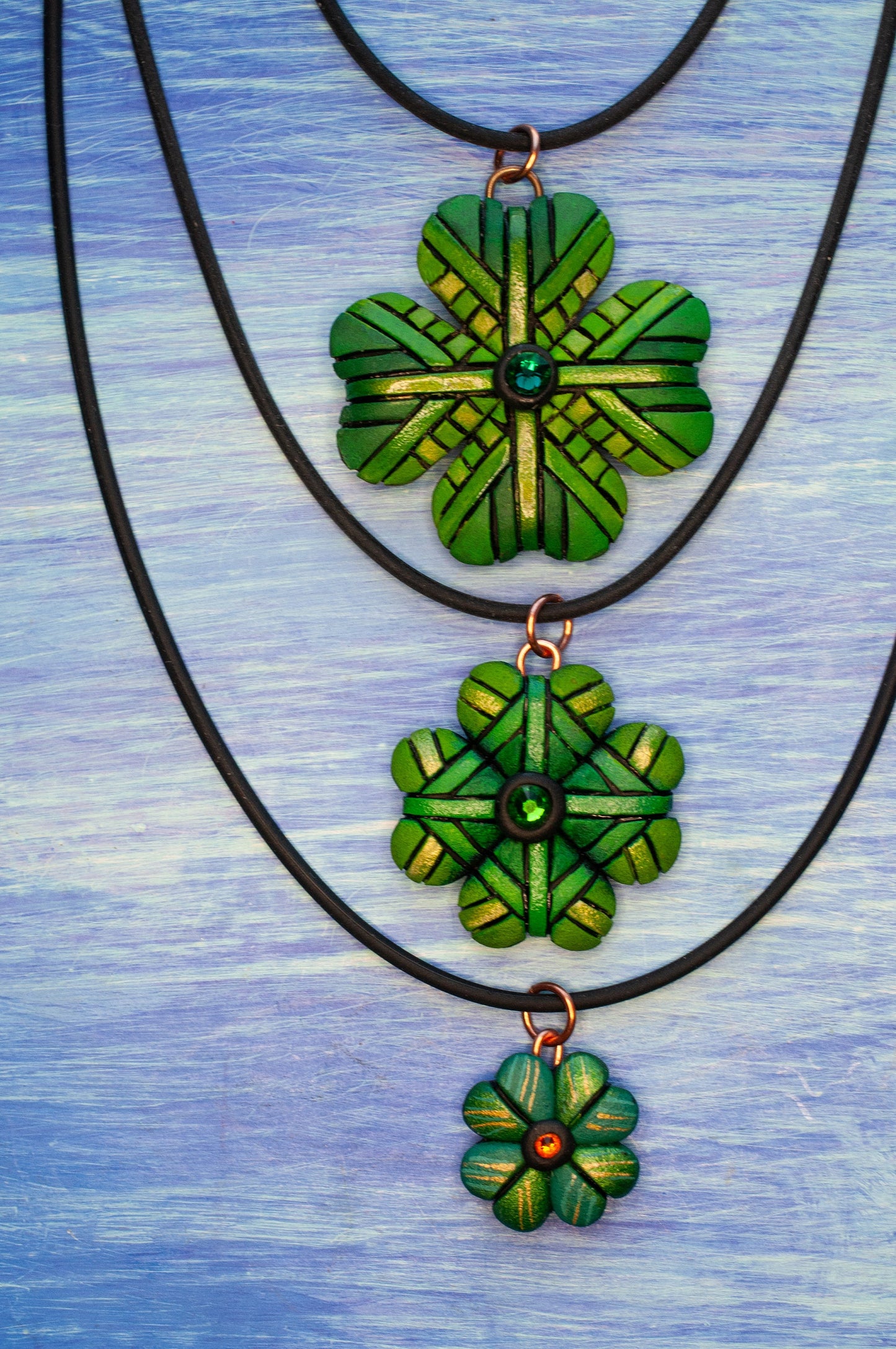 Shamrock Necklace, Green Four-Leaf Clover, St. Patrick's Day Gift, Luck of the Irish, 3 sizes, Symbol of Ireland, Lucky Charm, Celtic Cross