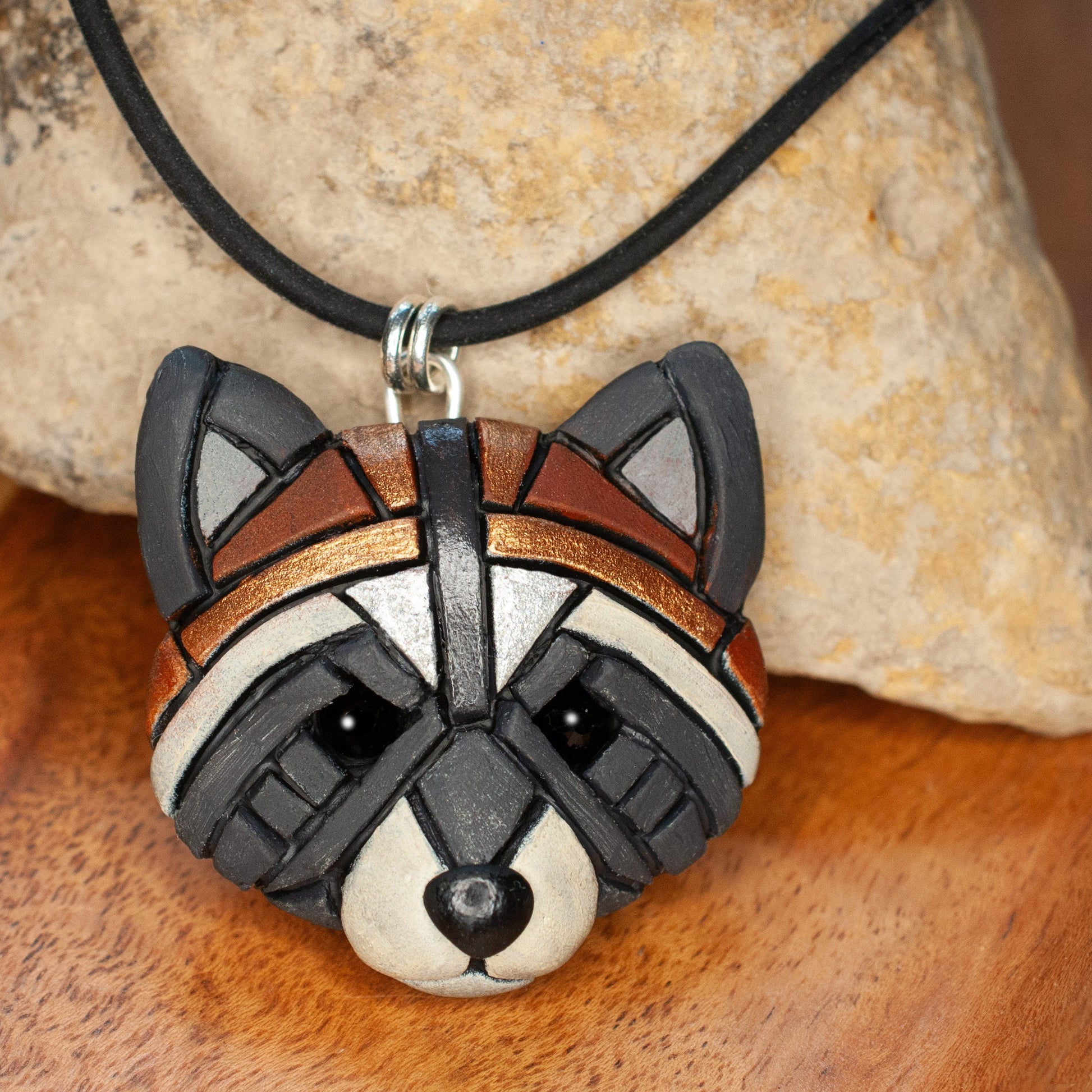 Raccoon Necklace, Gift idea for animal lovers, Symbol of mischief & curiosity, Fun Mosaic style, Cute Spirit Animal, the perfect nature gift