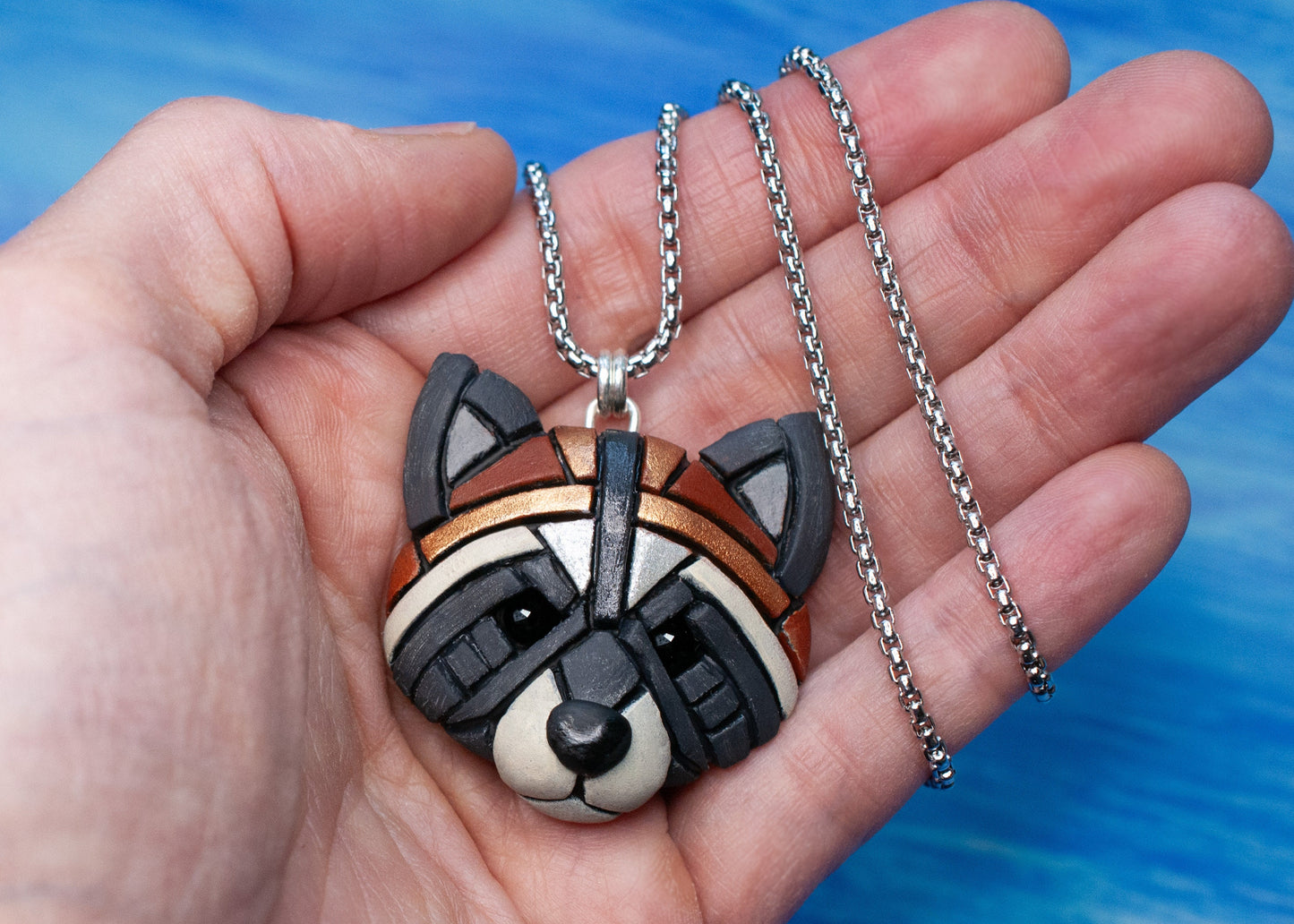 Raccoon Necklace, Gift idea for animal lovers, Symbol of mischief & curiosity, Fun Mosaic style, Cute Spirit Animal, the perfect nature gift