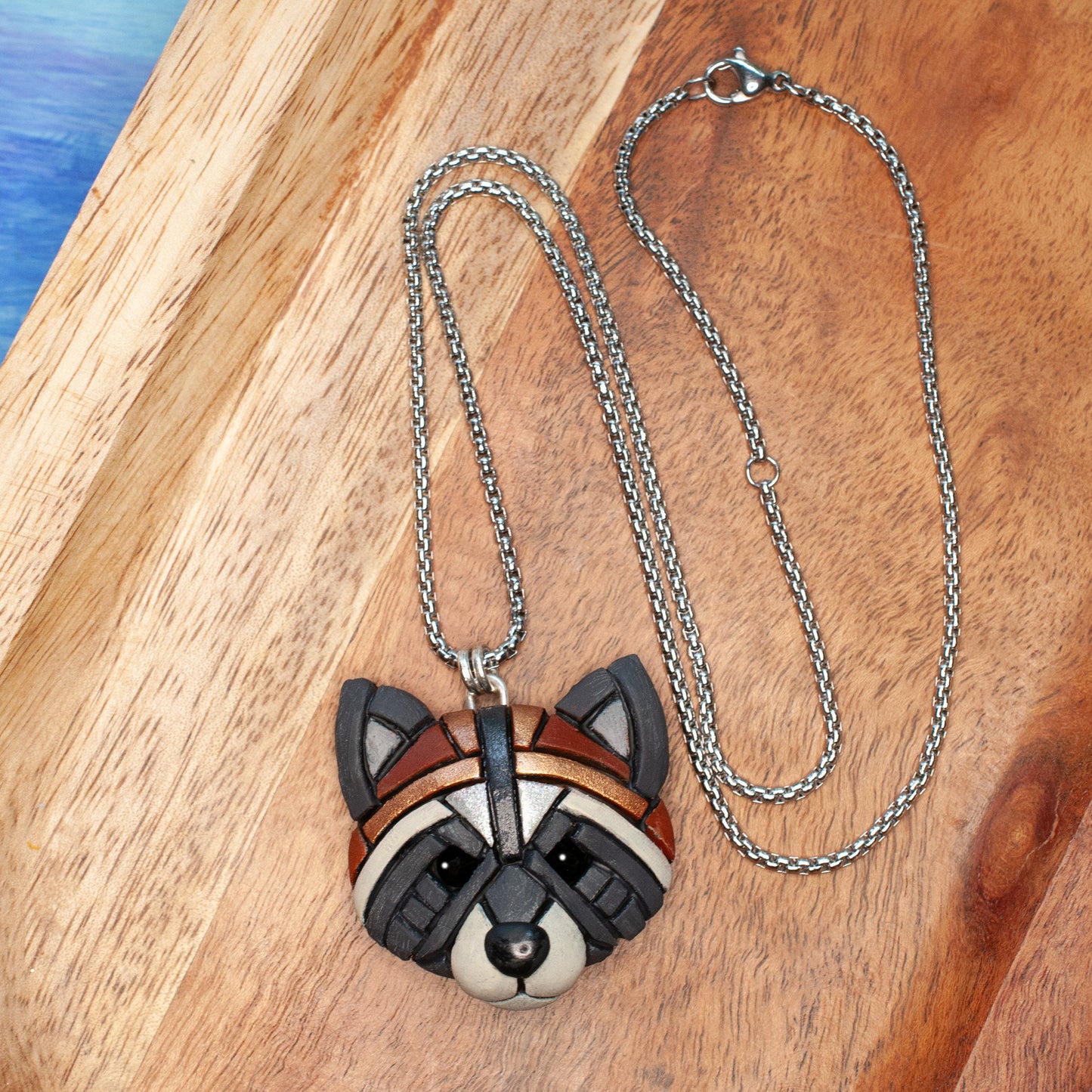 Raccoon Necklace, Gift idea for animal lovers, Symbol of mischief & curiosity, Fun Mosaic style, Cute Spirit Animal, the perfect nature gift