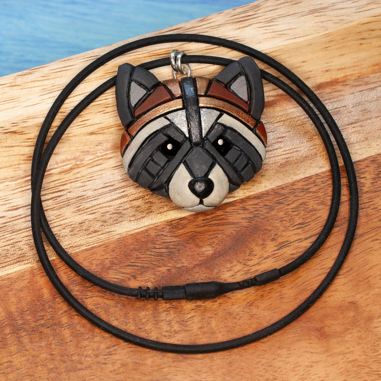 Raccoon Necklace, Gift idea for animal lovers, Symbol of mischief & curiosity, Fun Mosaic style, Cute Spirit Animal, the perfect nature gift