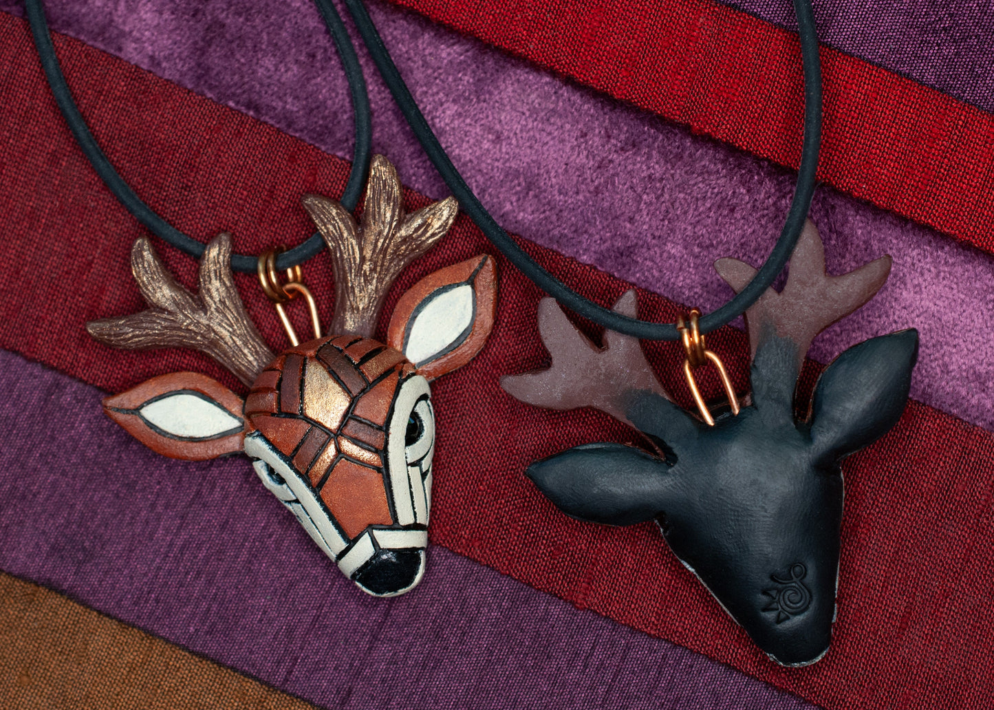 Deer Necklace, White Tailed Deer on Adjustable Leather Cord, Spirit Animal Amulet, Mosaic art design, Unique Gift Idea, Native American