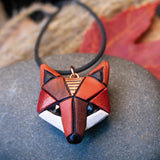 Red Fox Necklace, Rustic Geometric Spirit Animal, Mosaic art to wear, Unique Gift Idea for animal lovers and nature enthusiasts. In neutrals