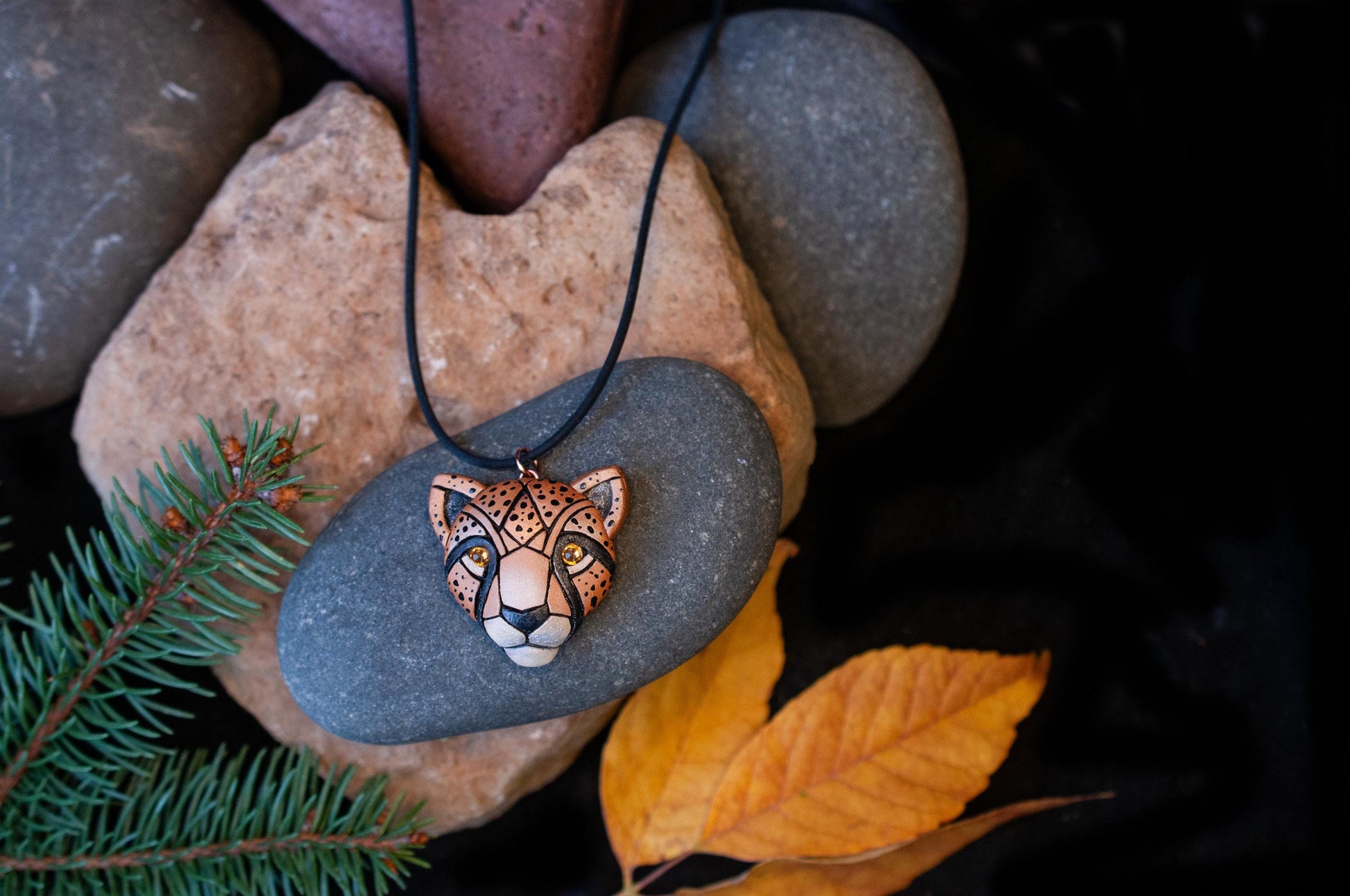 Cheetah Leopard Face Necklace, Safari Style African Animal Head, Spirit Animal, Christmas Gift Idea, Big Cat, Fast Runner, Spotted Wildcat