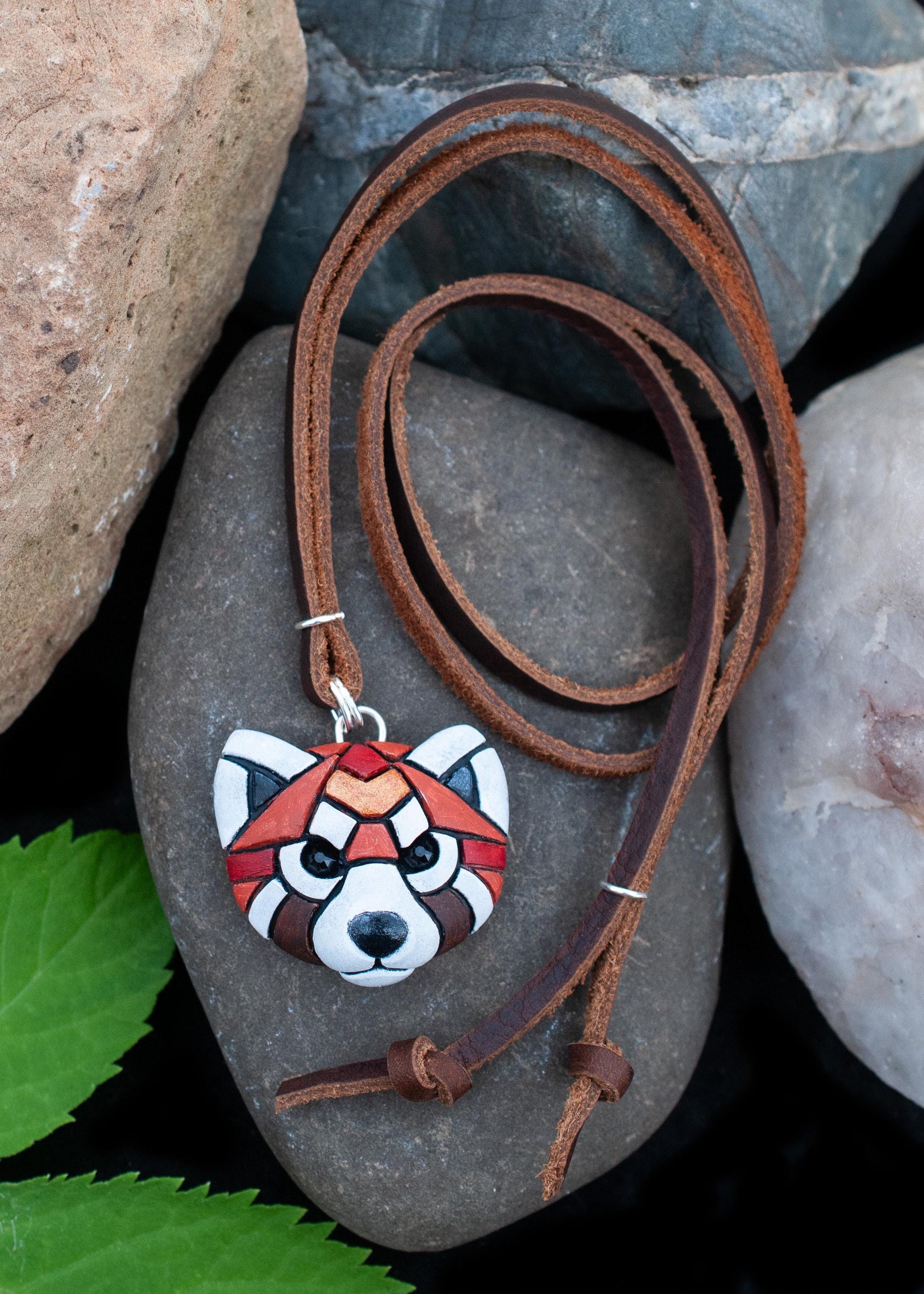 Red Panda Necklace, Leather, Gift idea for animal lovers, cord options, Endangered Species, Himalayan,  Cute Spirit Animal, the perfect gift