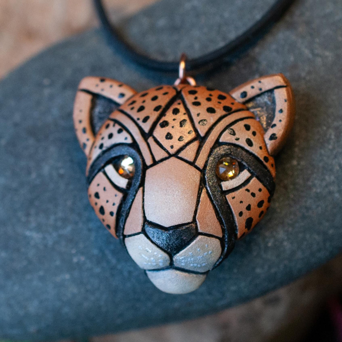 Cheetah Leopard Face Necklace, Safari Style African Animal Head, Spirit Animal, Christmas Gift Idea, Big Cat, Fast Runner, Spotted Wildcat