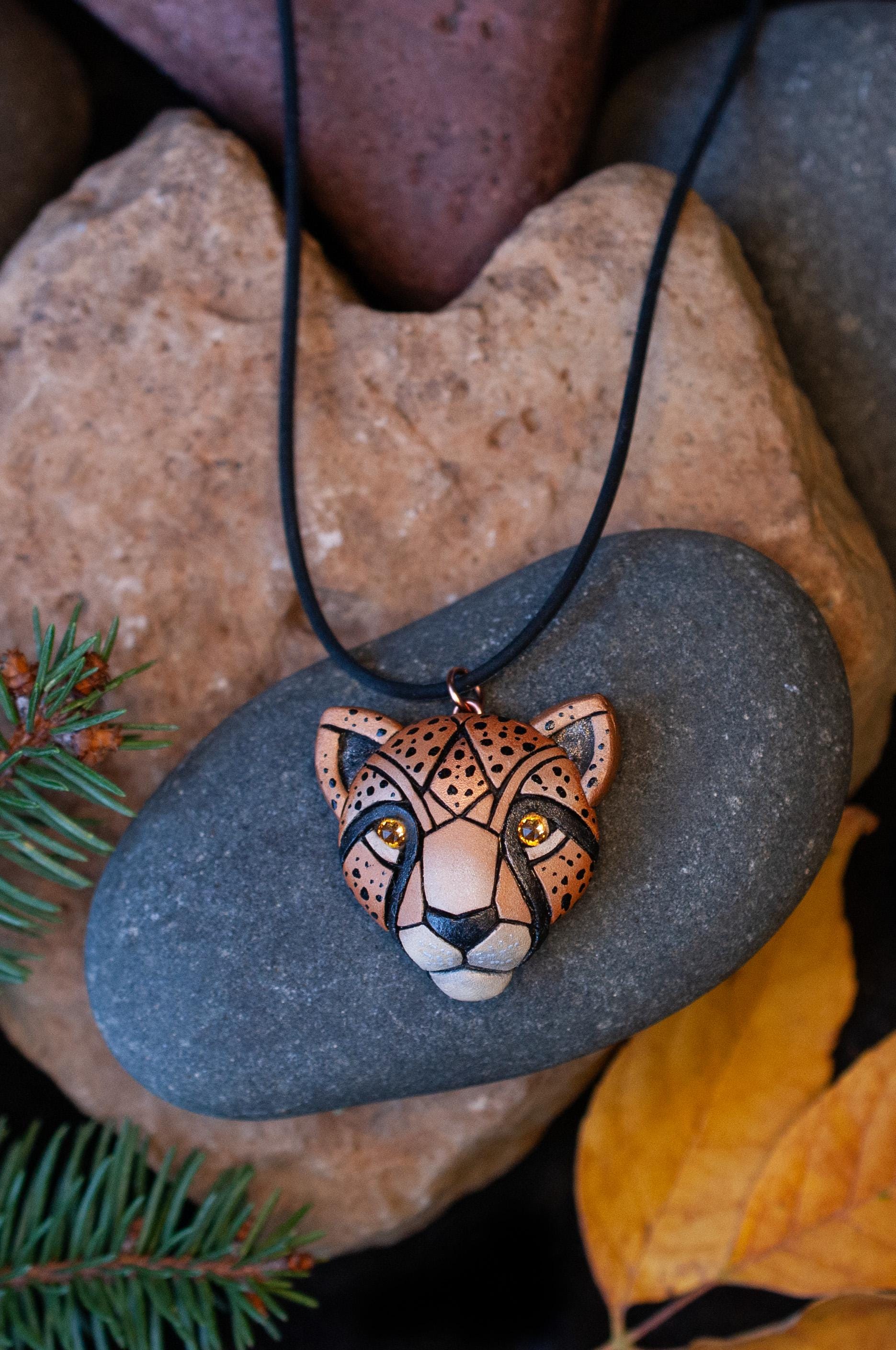 Cheetah Leopard Face Necklace, Safari Style African Animal Head, Spirit Animal, Christmas Gift Idea, Big Cat, Fast Runner, Spotted Wildcat