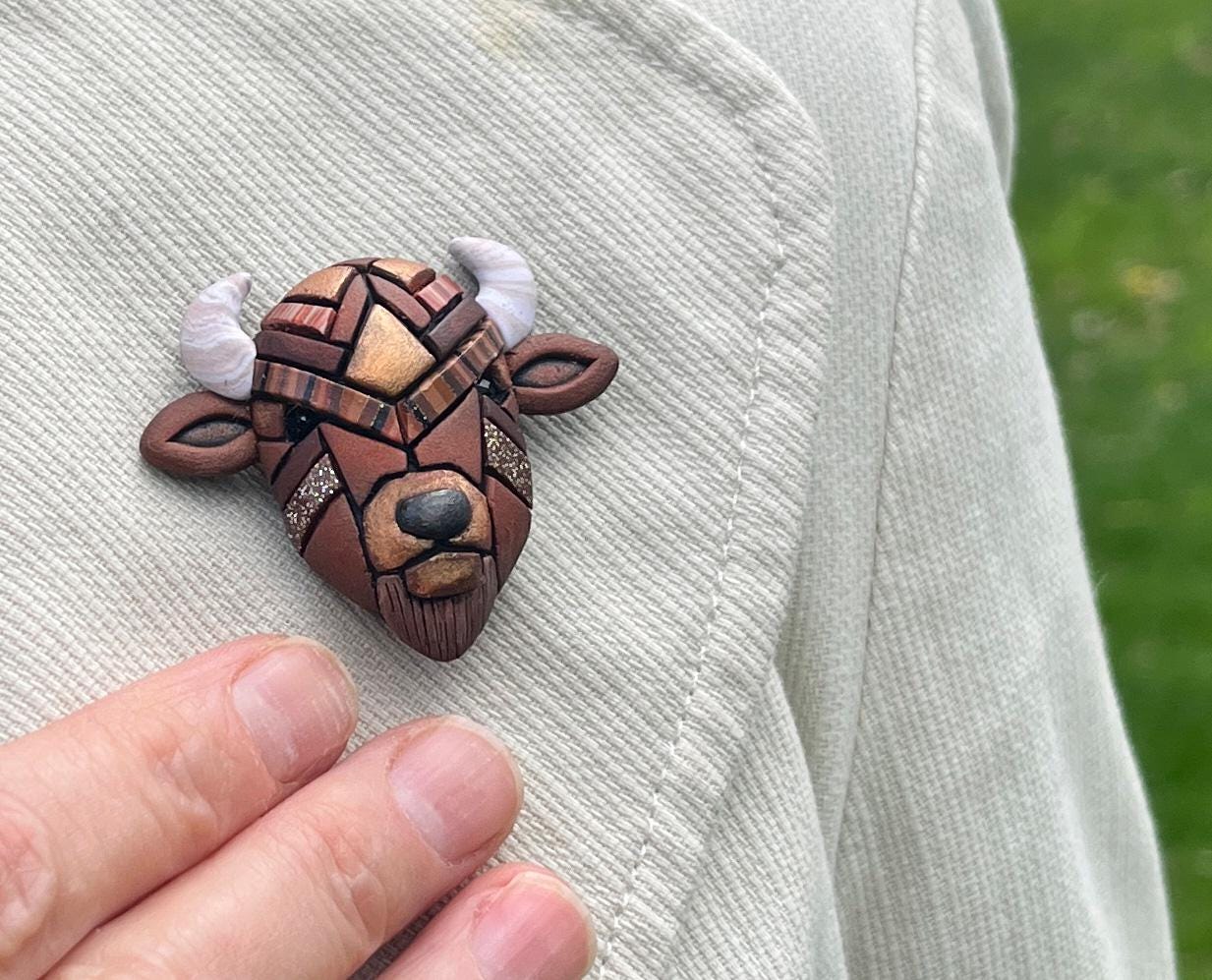 Bison Lapel Pin, Rustic Brown Buffalo Wildlife Accessory, Native American Species Brooch, Western Gift Idea, USA Made by hand, Cute Animal