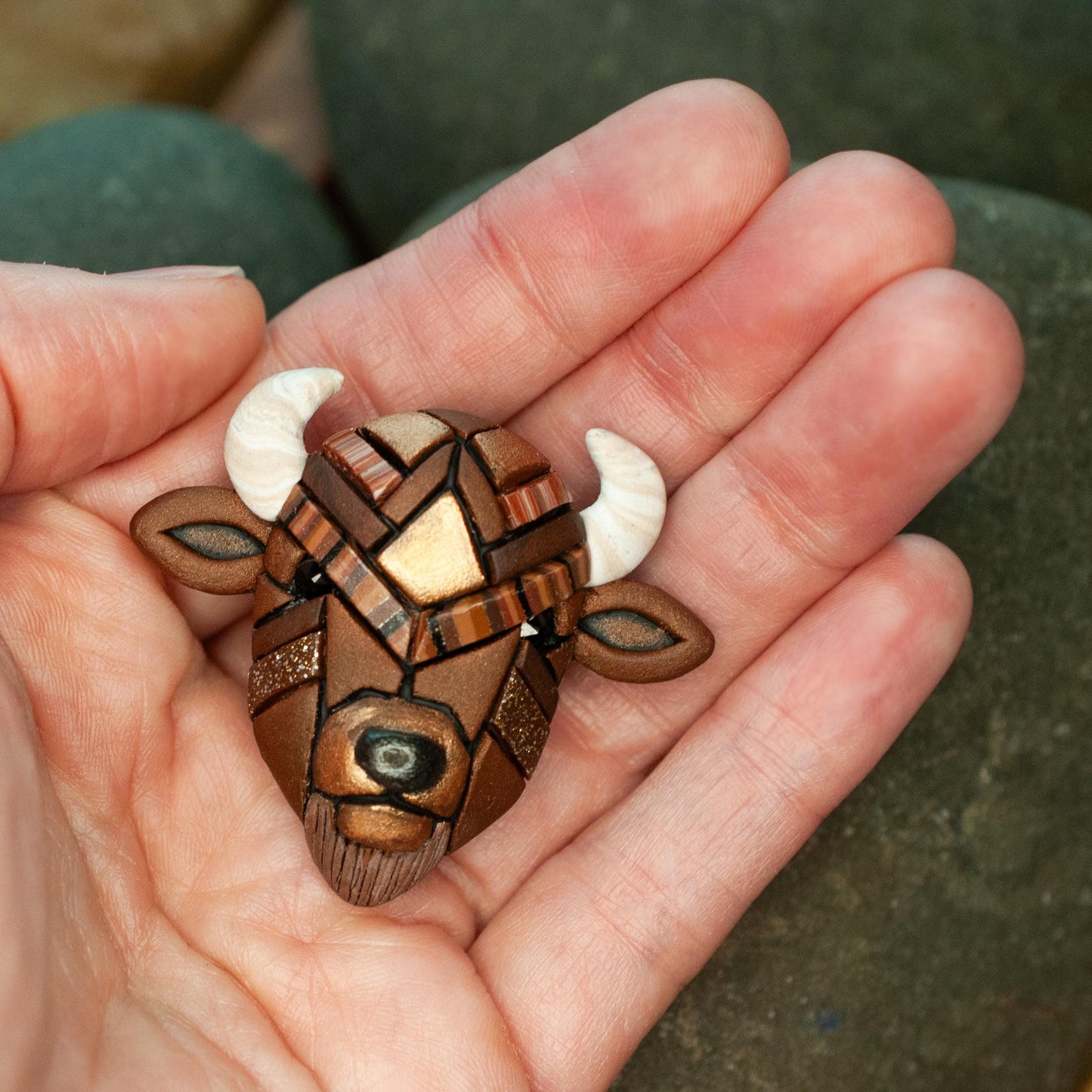 Bison Lapel Pin, Rustic Brown Buffalo Wildlife Accessory, Native American Species Brooch, Western Gift Idea, USA Made by hand, Cute Animal